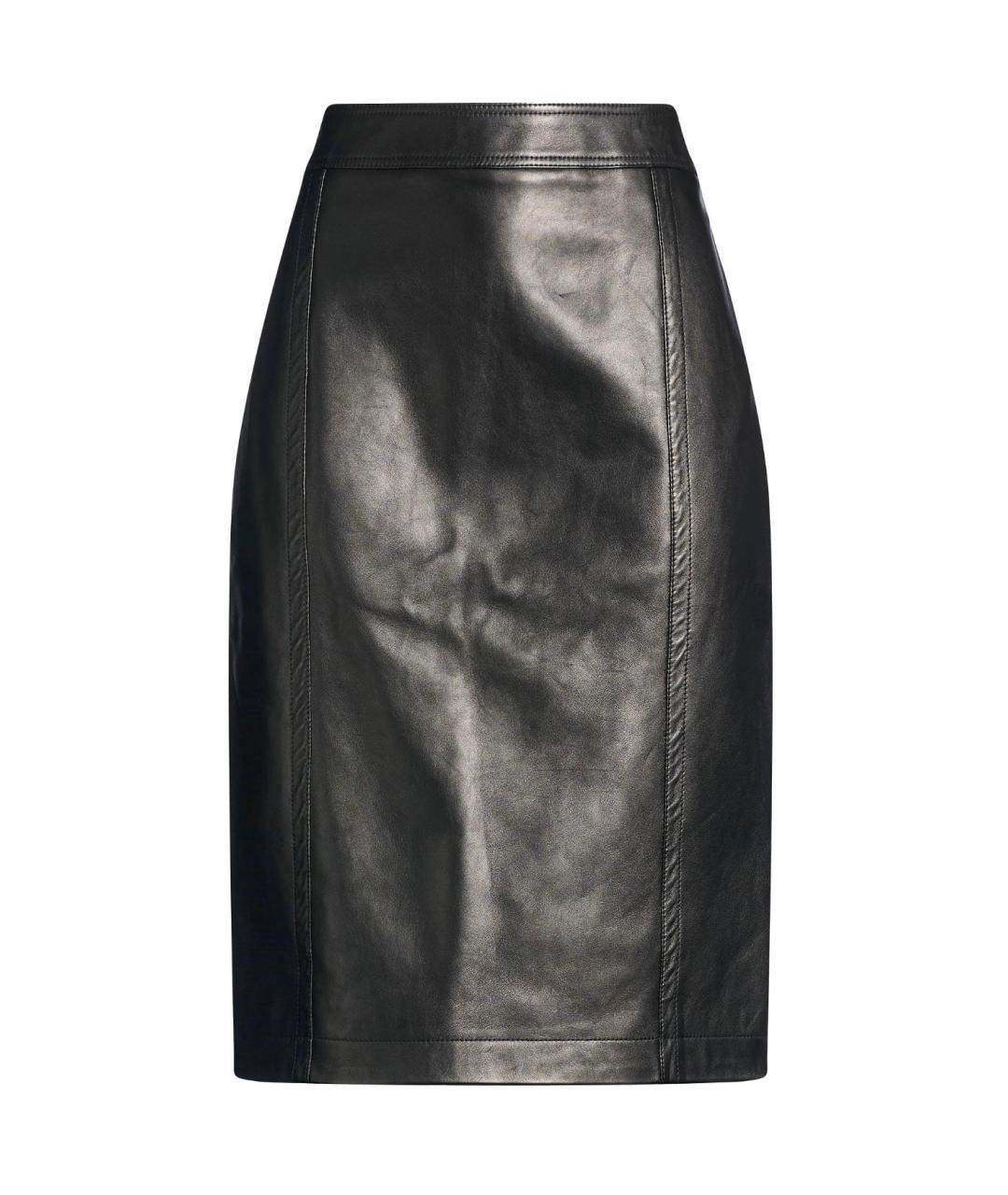 SAINT LAURENT Черная кожаная юбка миди, фото 1