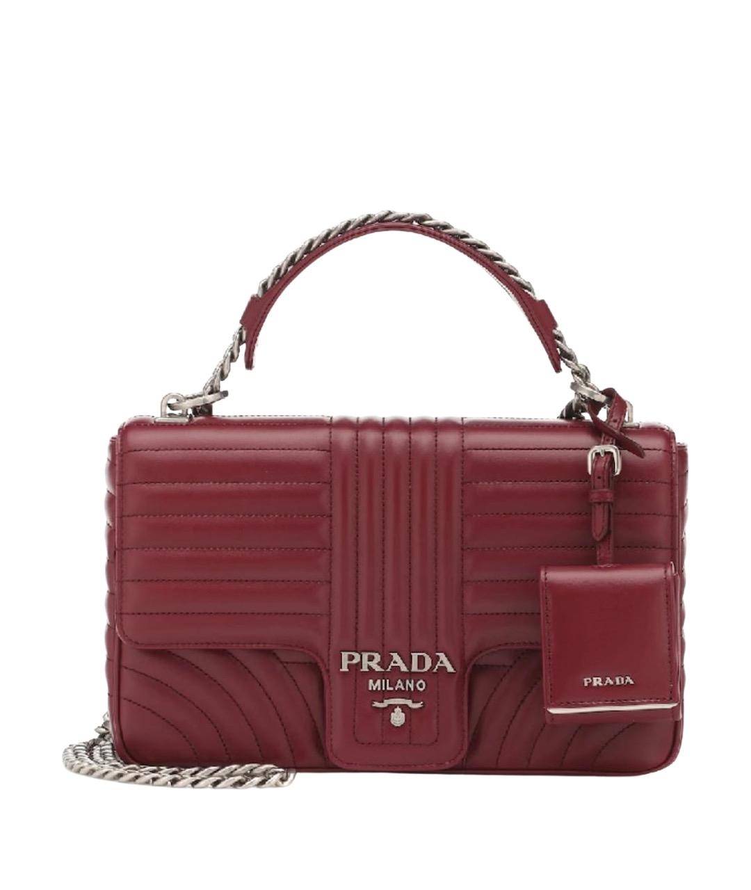 PRADA Бордовая кожаная сумка с короткими ручками, фото 1