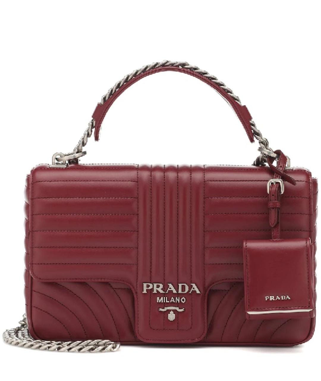 PRADA Бордовая кожаная сумка с короткими ручками, фото 9
