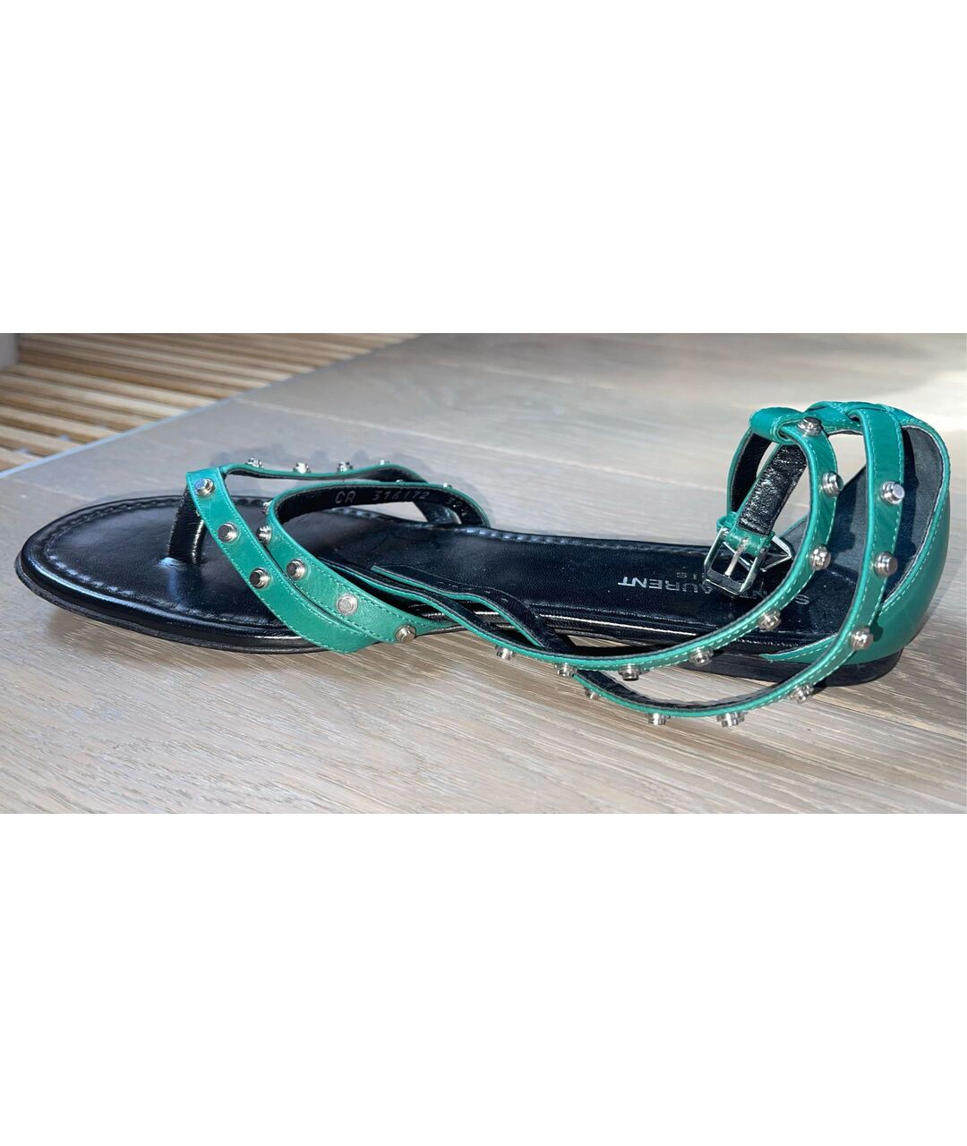 SAINT LAURENT Зеленые кожаные сандалии, фото 3