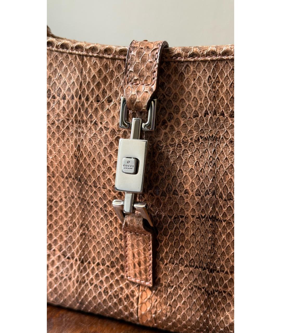 GUCCI Бежевая сумка с короткими ручками из экзотической кожи, фото 5