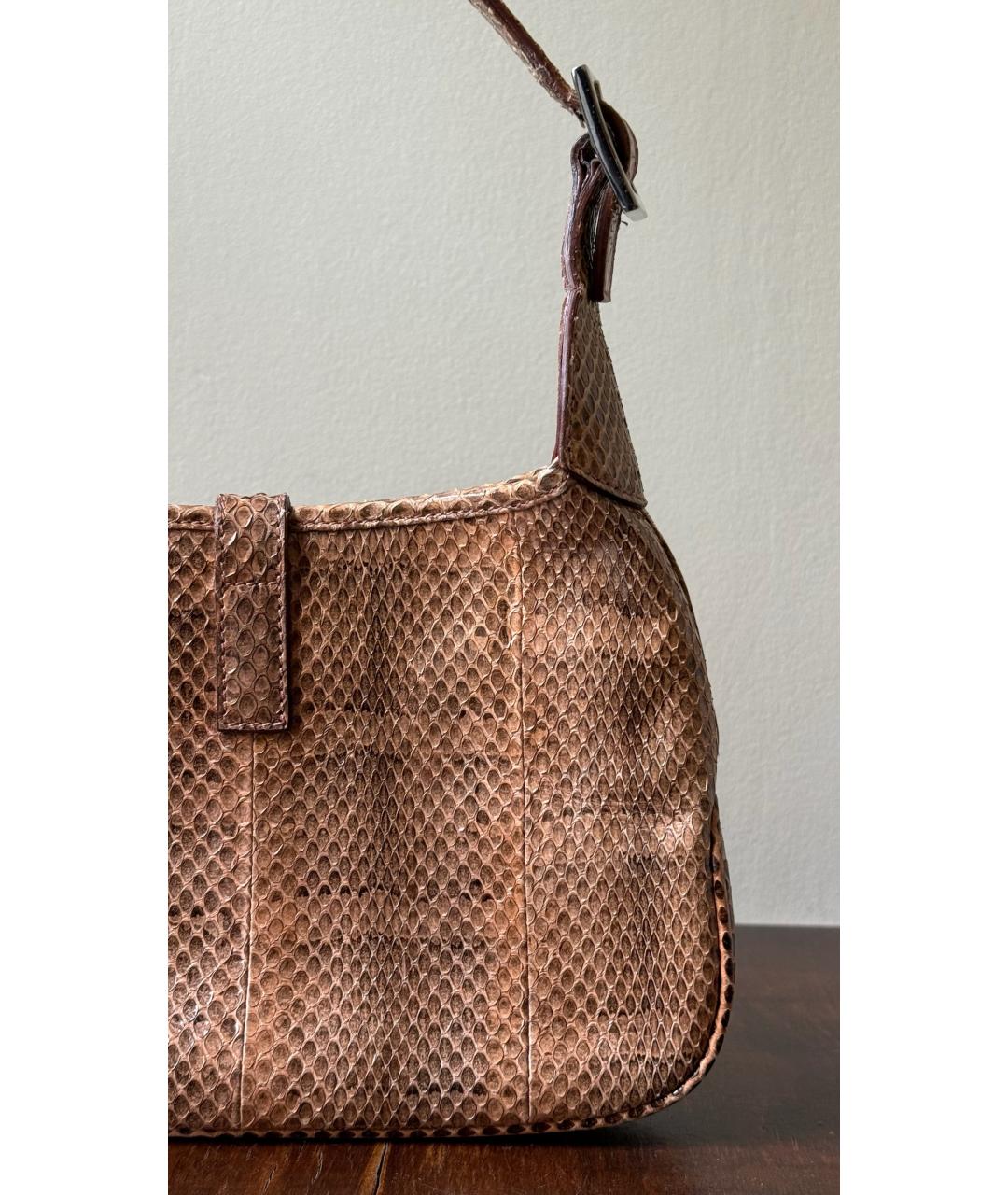 GUCCI Бежевая сумка с короткими ручками из экзотической кожи, фото 3