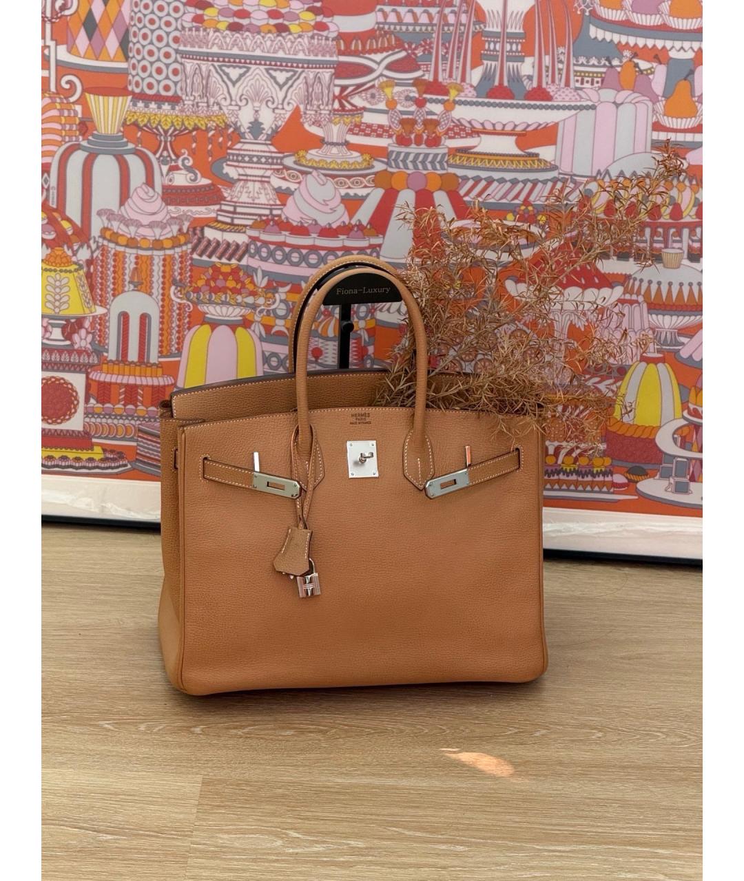 HERMES Коричневая кожаная сумка с короткими ручками, фото 2