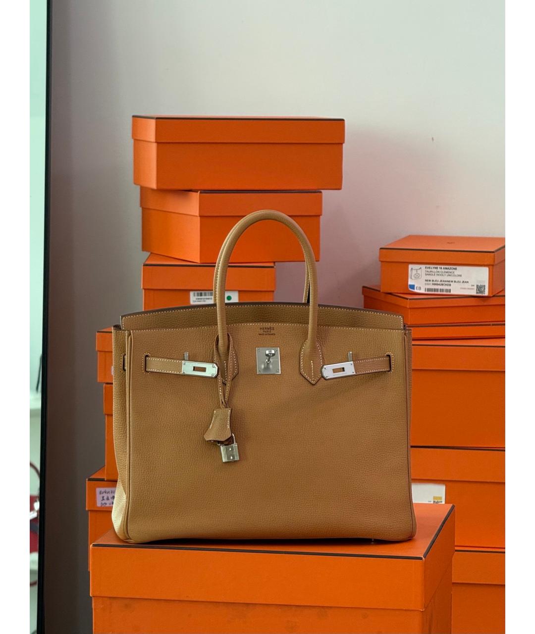 HERMES Коричневая кожаная сумка с короткими ручками, фото 3