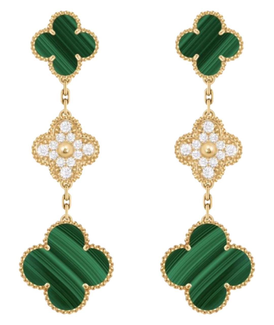 VAN CLEEF & ARPELS Зеленые серьги из желтого золота, фото 1