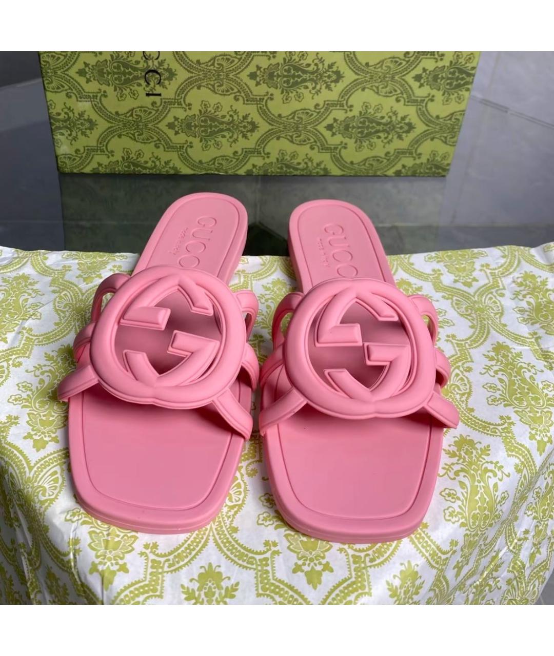 GUCCI Розовые резиновые шлепанцы, фото 8