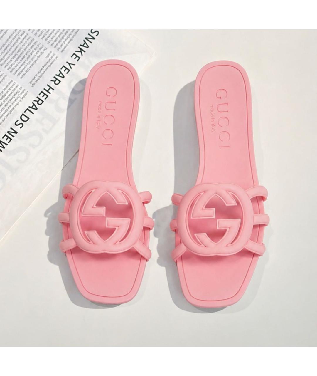 GUCCI Розовые резиновые шлепанцы, фото 5