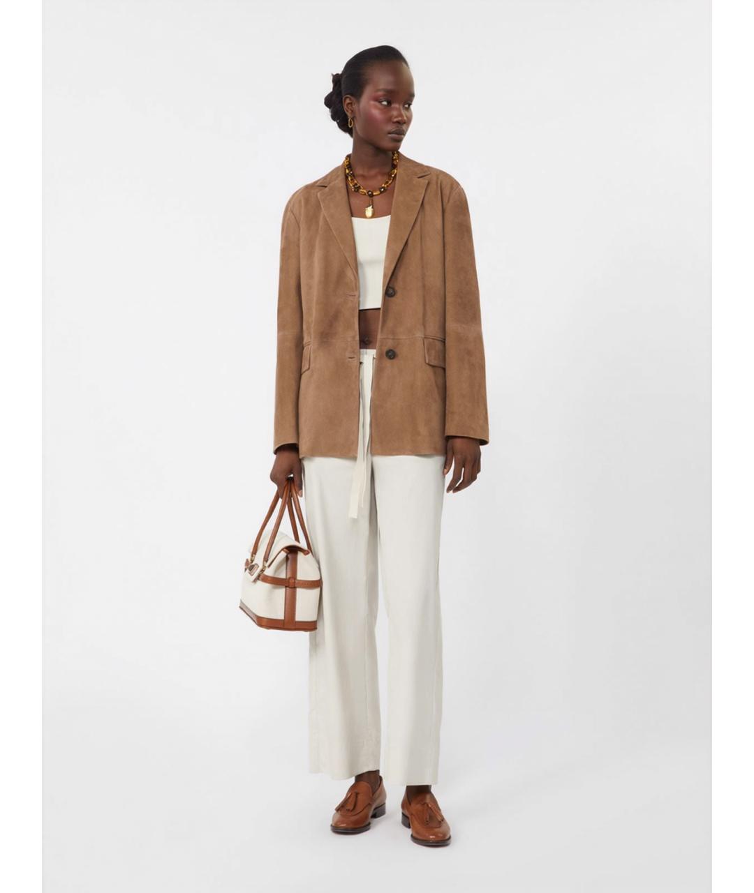 'S MAX MARA Белые хлопковые прямые брюки, фото 2