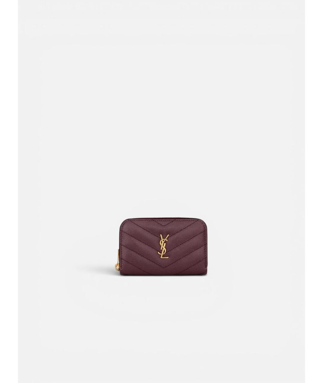 SAINT LAURENT Бордовый кожаный кошелек, фото 4