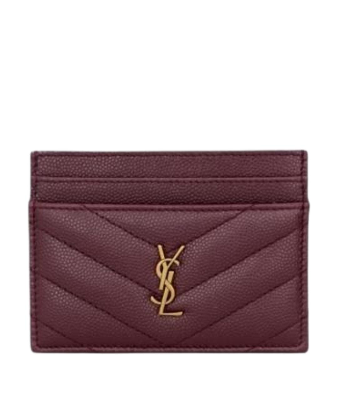 SAINT LAURENT Бордовый кожаный кардхолдер, фото 1