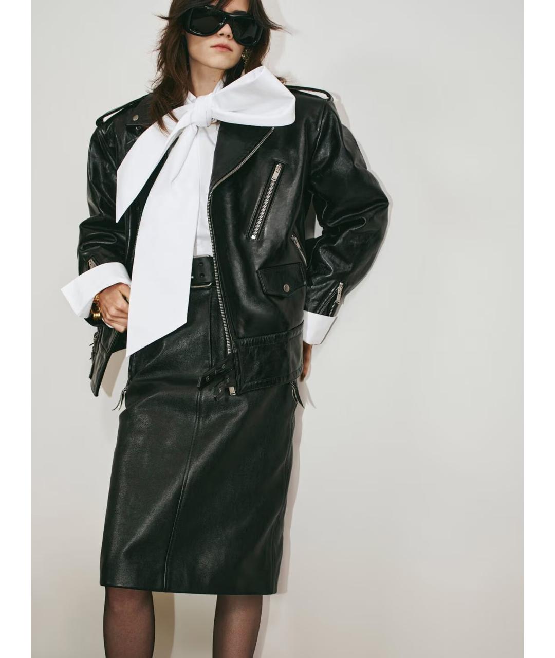 SAINT LAURENT Черная кожаная юбка миди, фото 2