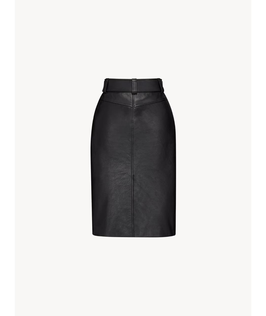 SAINT LAURENT Черная кожаная юбка миди, фото 3