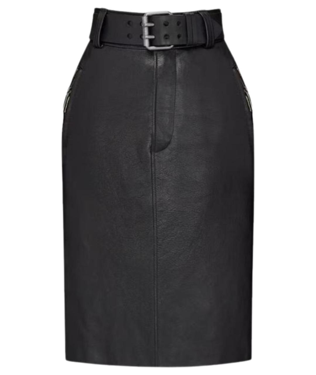 SAINT LAURENT Черная кожаная юбка миди, фото 1