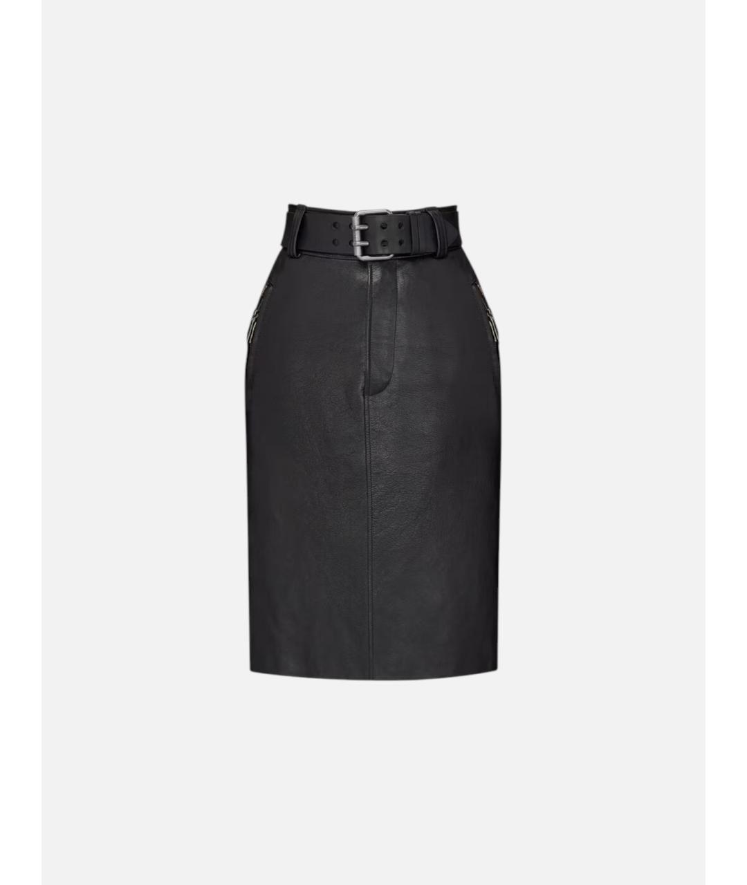 SAINT LAURENT Черная кожаная юбка миди, фото 4