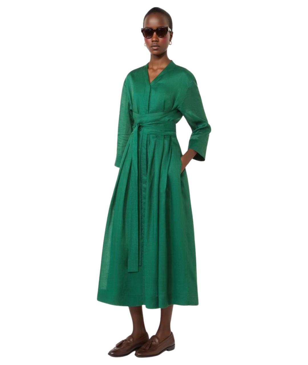 'S MAX MARA Зеленое льняное повседневное платье, фото 2