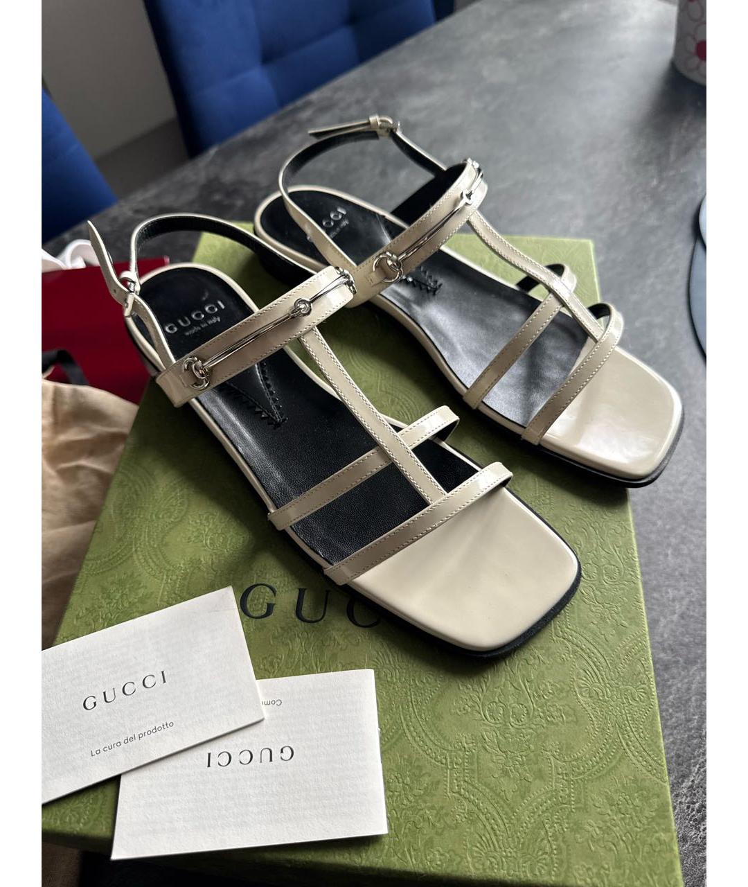 GUCCI Белые кожаные босоножки, фото 2