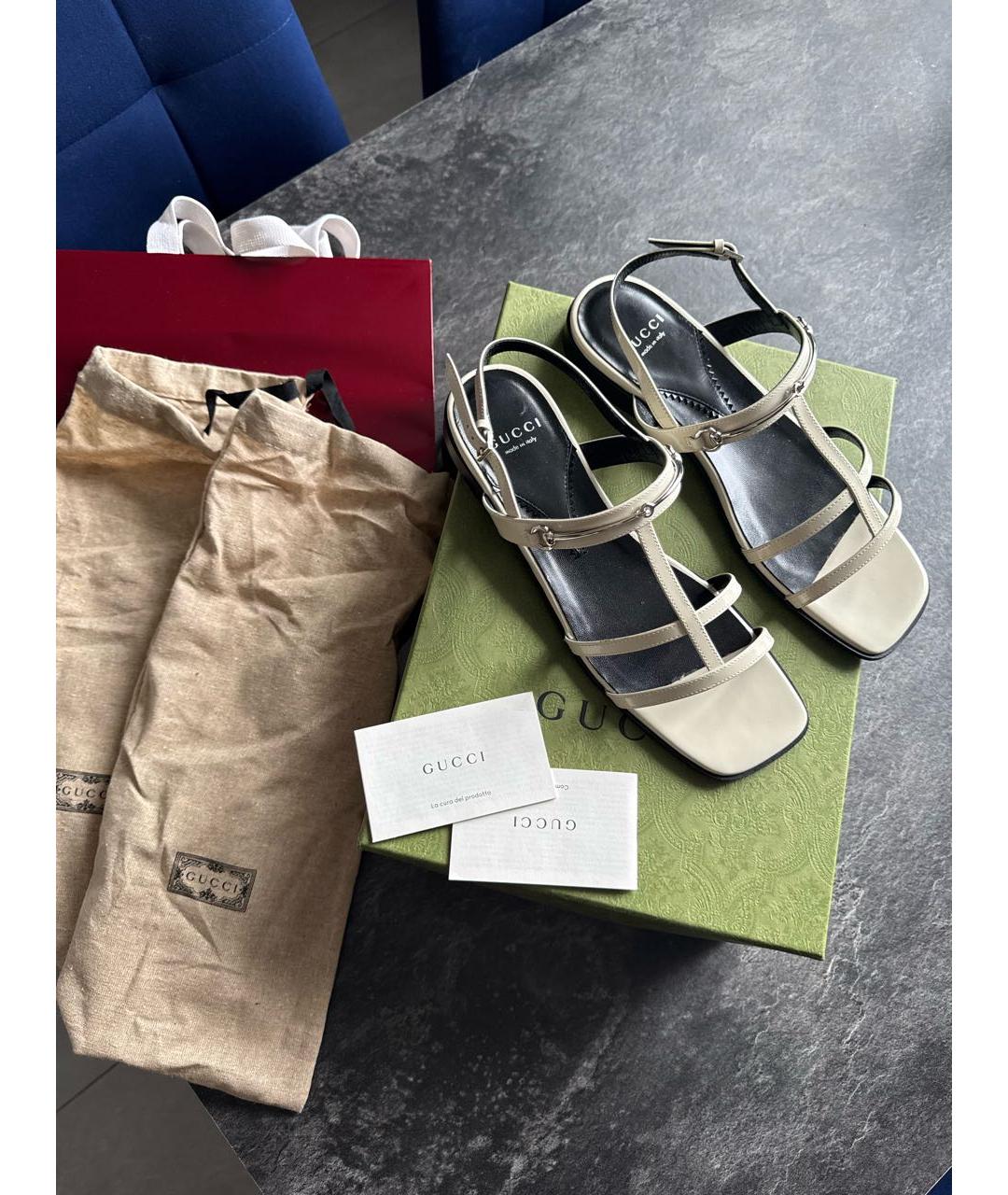 GUCCI Белые кожаные босоножки, фото 4