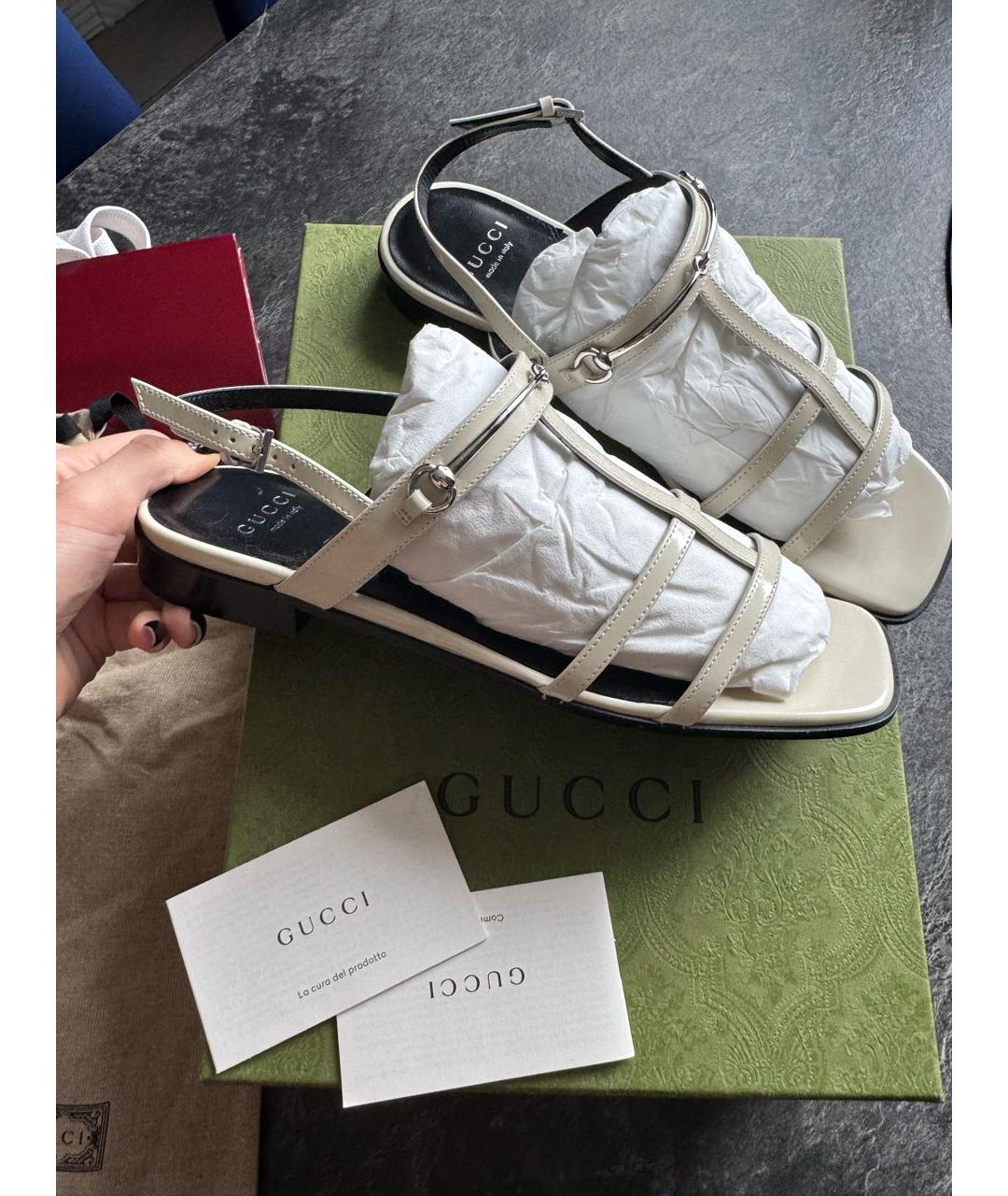 GUCCI Белые кожаные босоножки, фото 3