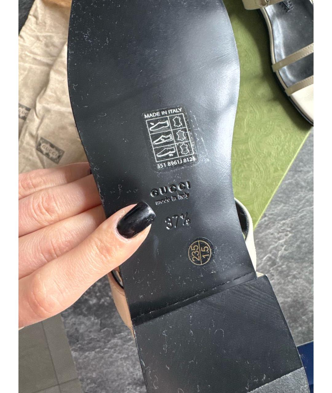 GUCCI Белые кожаные босоножки, фото 5