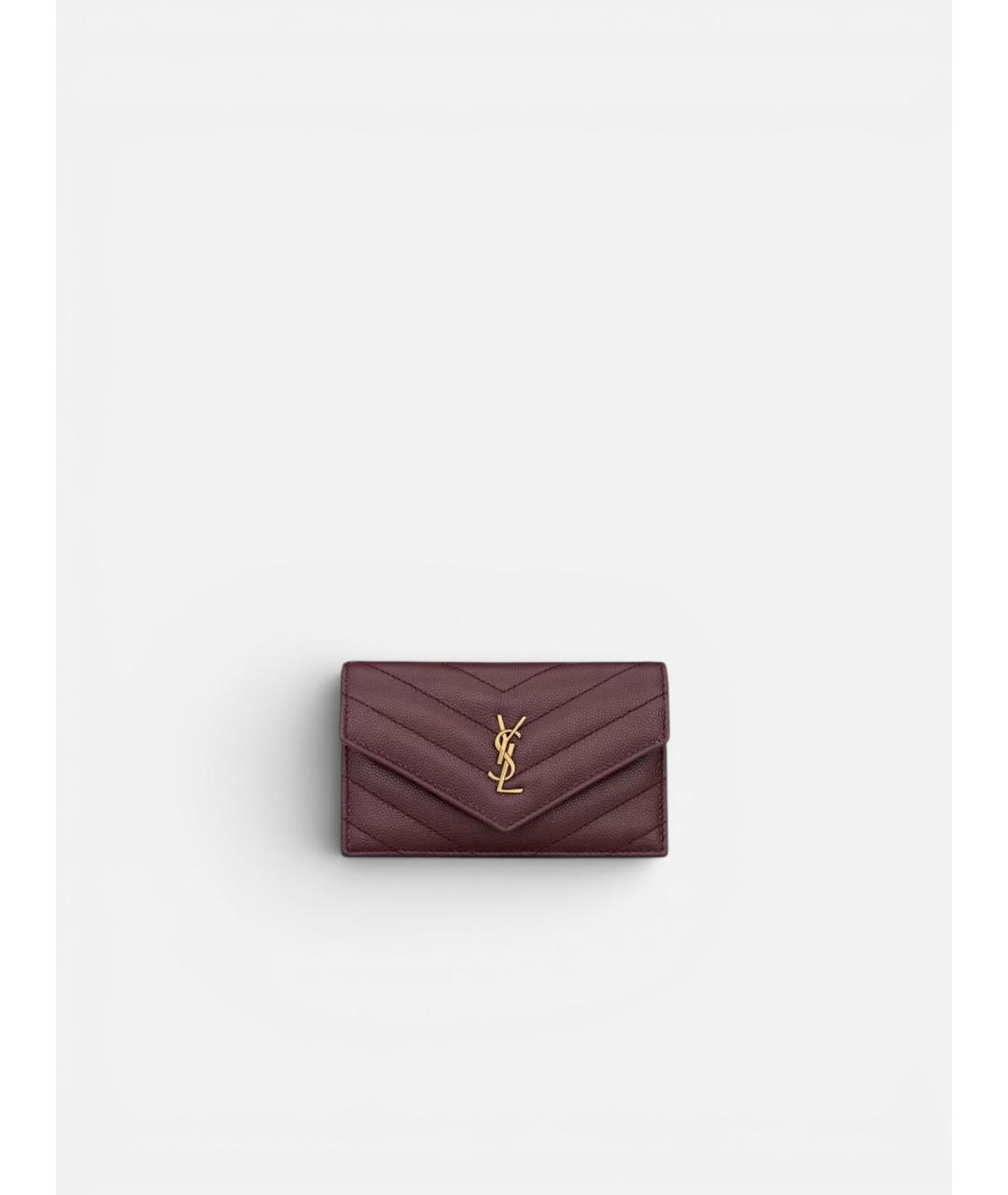 SAINT LAURENT Бордовый кожаный кошелек, фото 1