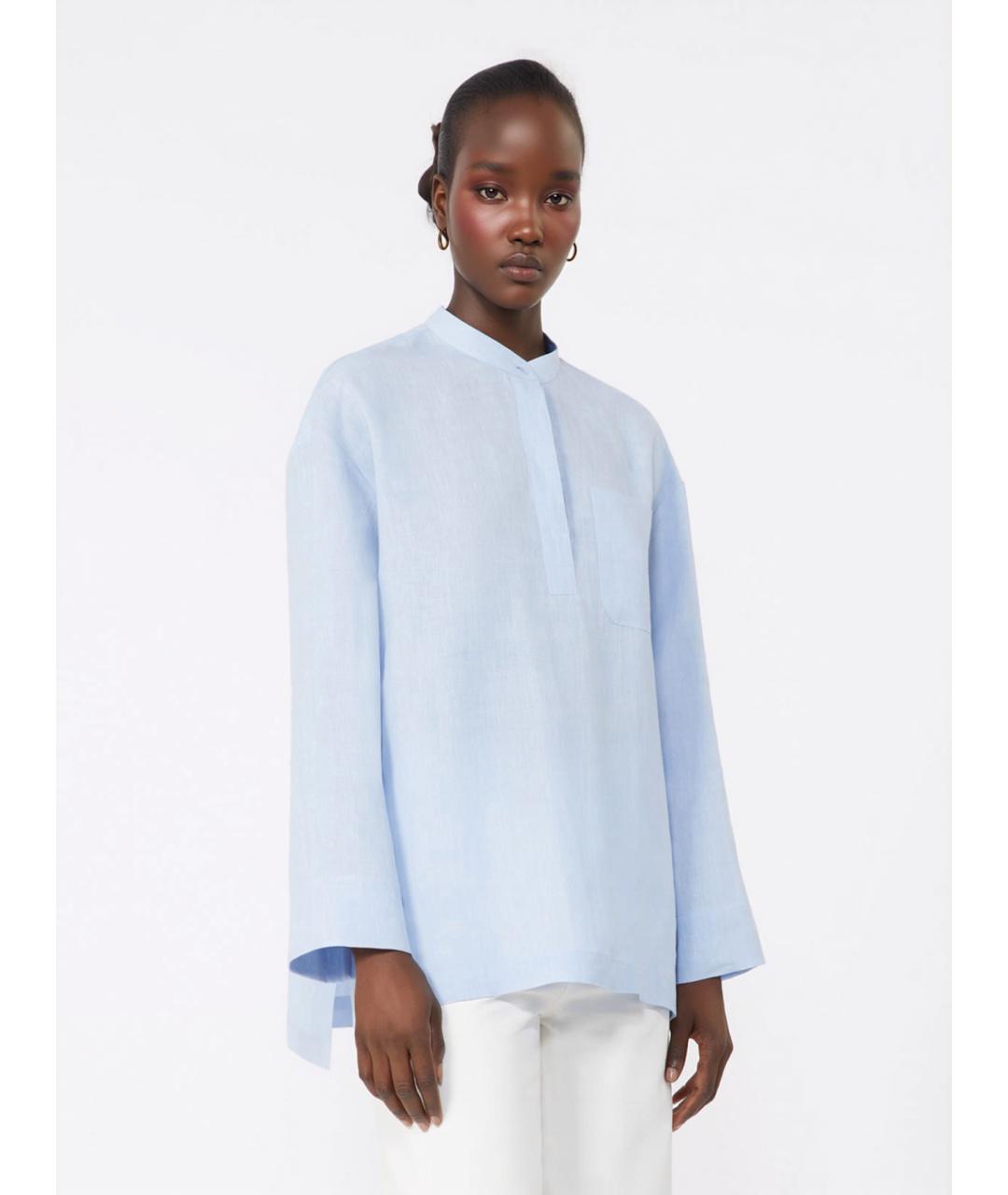 'S MAX MARA Голубая льняная рубашка, фото 3