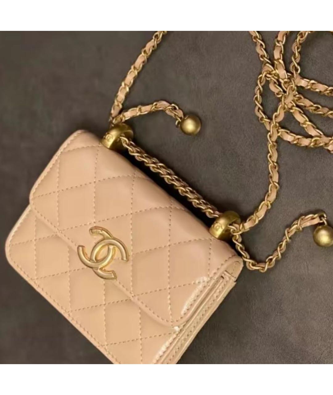 CHANEL Бежевая кожаная сумка через плечо, фото 8