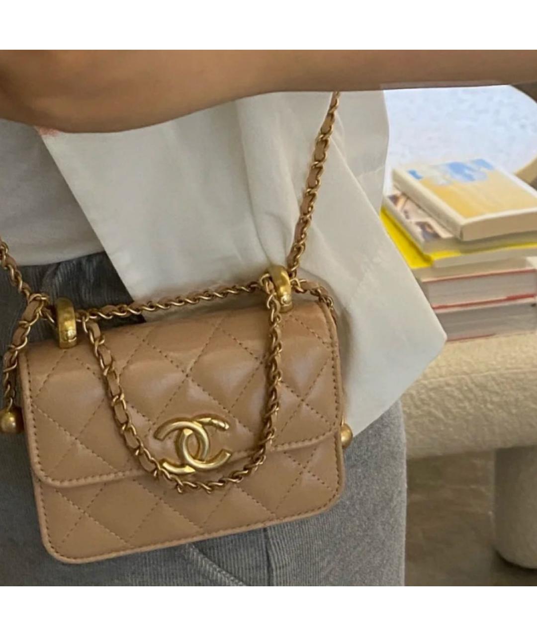 CHANEL Бежевая кожаная сумка через плечо, фото 6