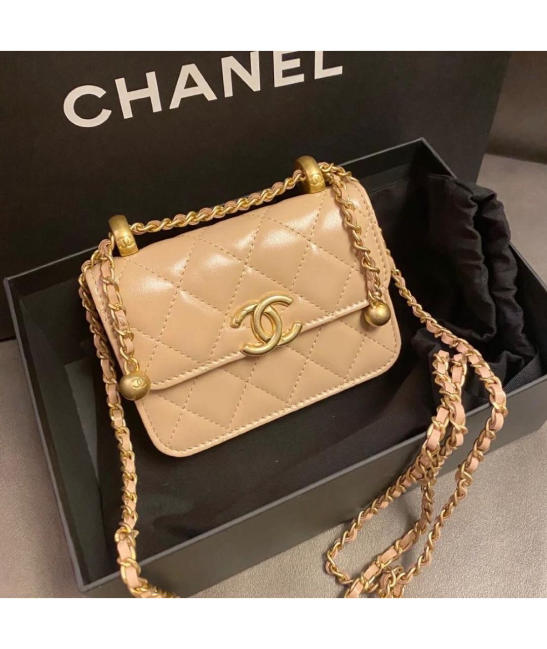 CHANEL Бежевая кожаная сумка через плечо, фото 7