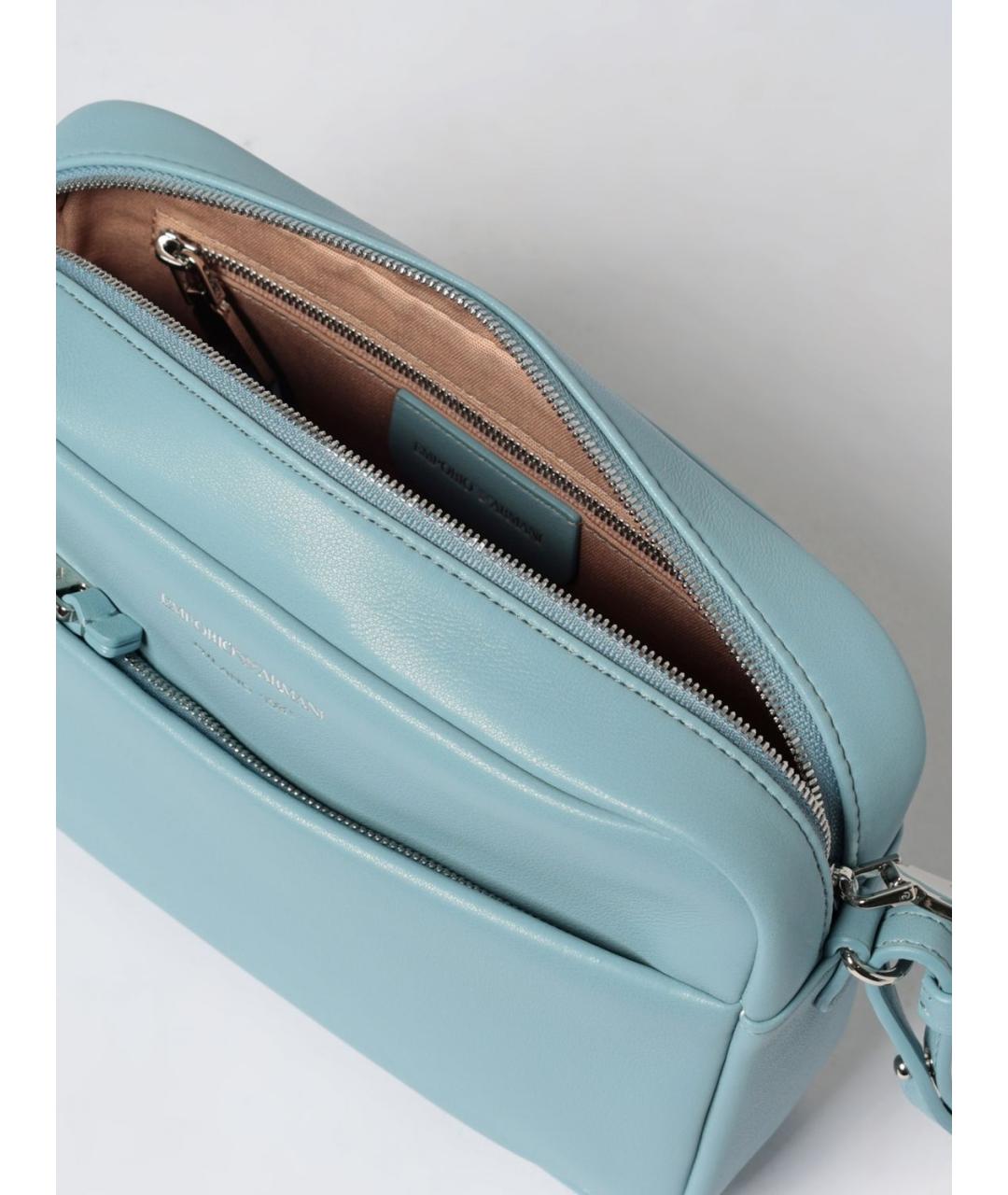 EMPORIO ARMANI Голубая кожаная сумка через плечо, фото 3