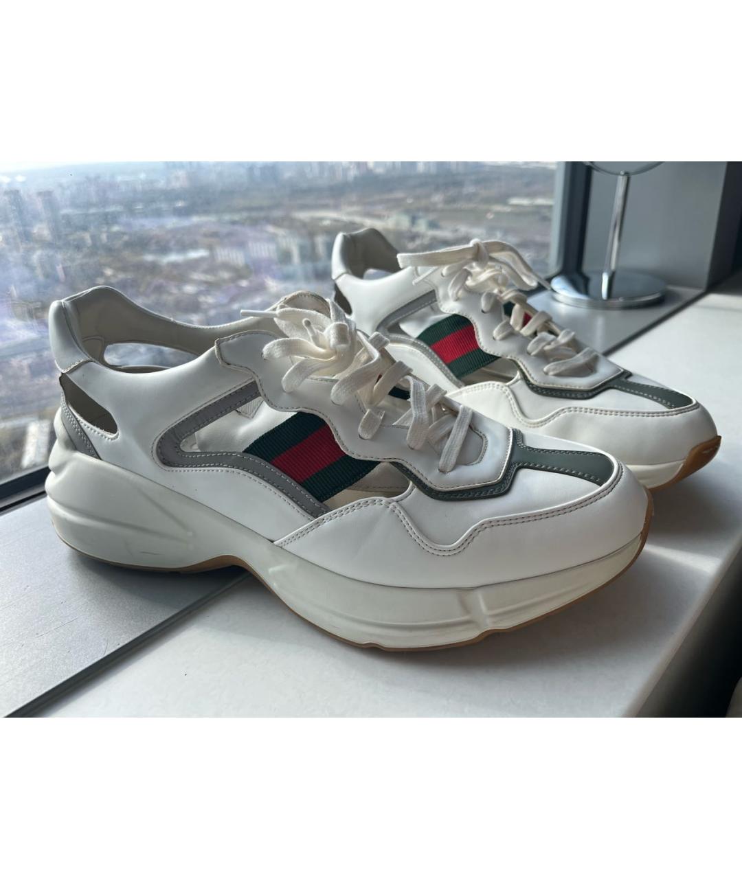 GUCCI Белые кожаные кроссовки, фото 5