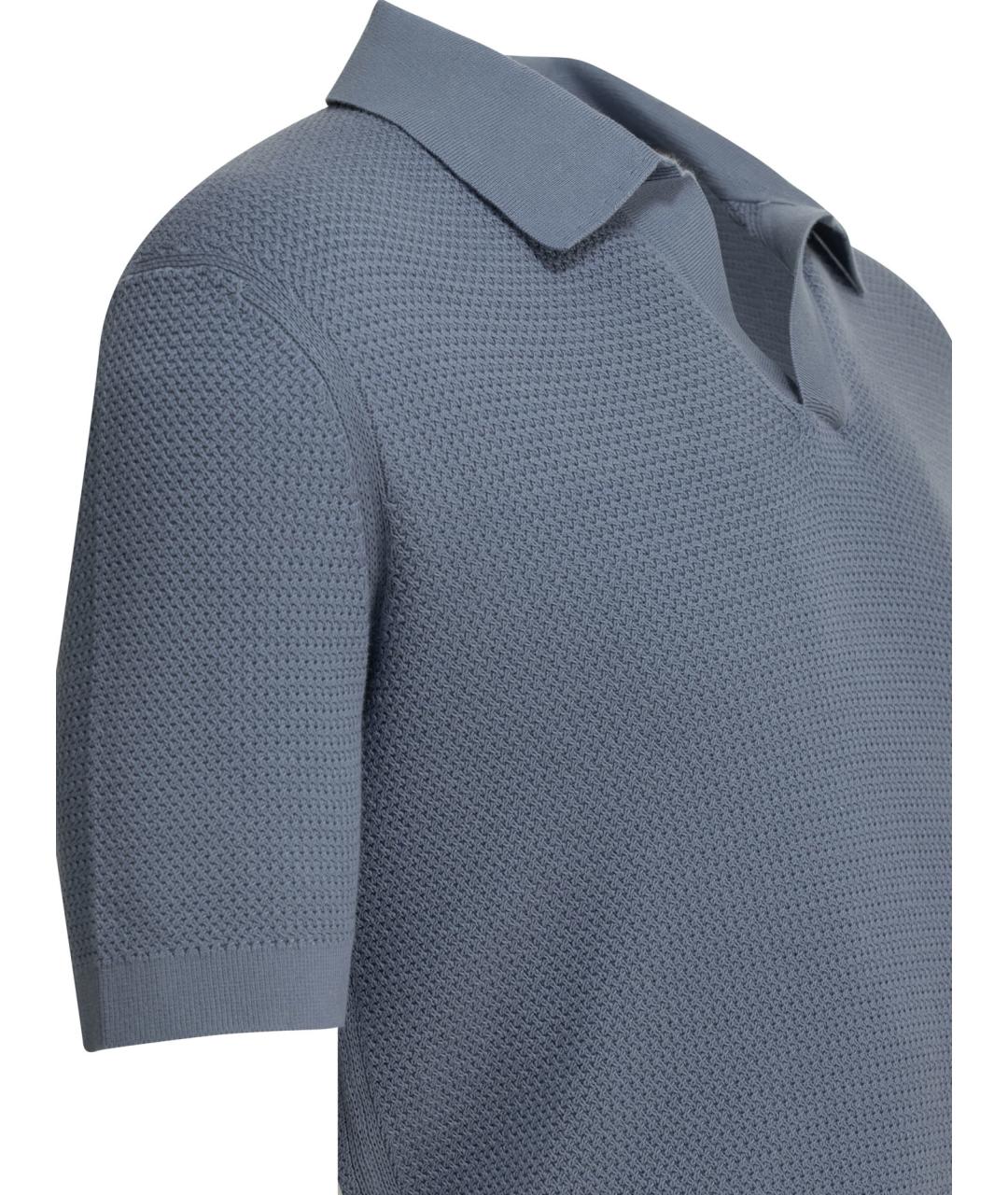 ZEGNA Голубое хлопковое поло с коротким рукавом, фото 4