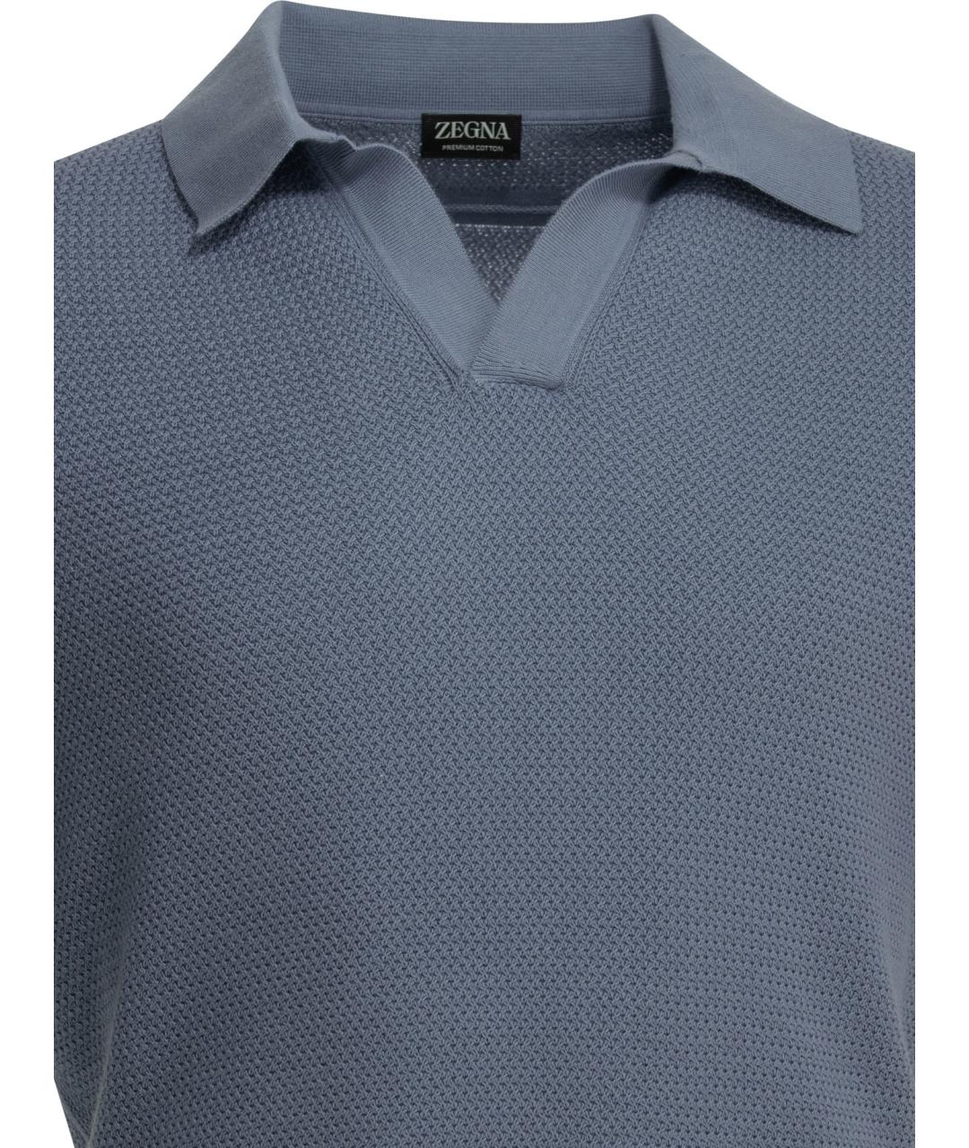 ZEGNA Голубое хлопковое поло с коротким рукавом, фото 3