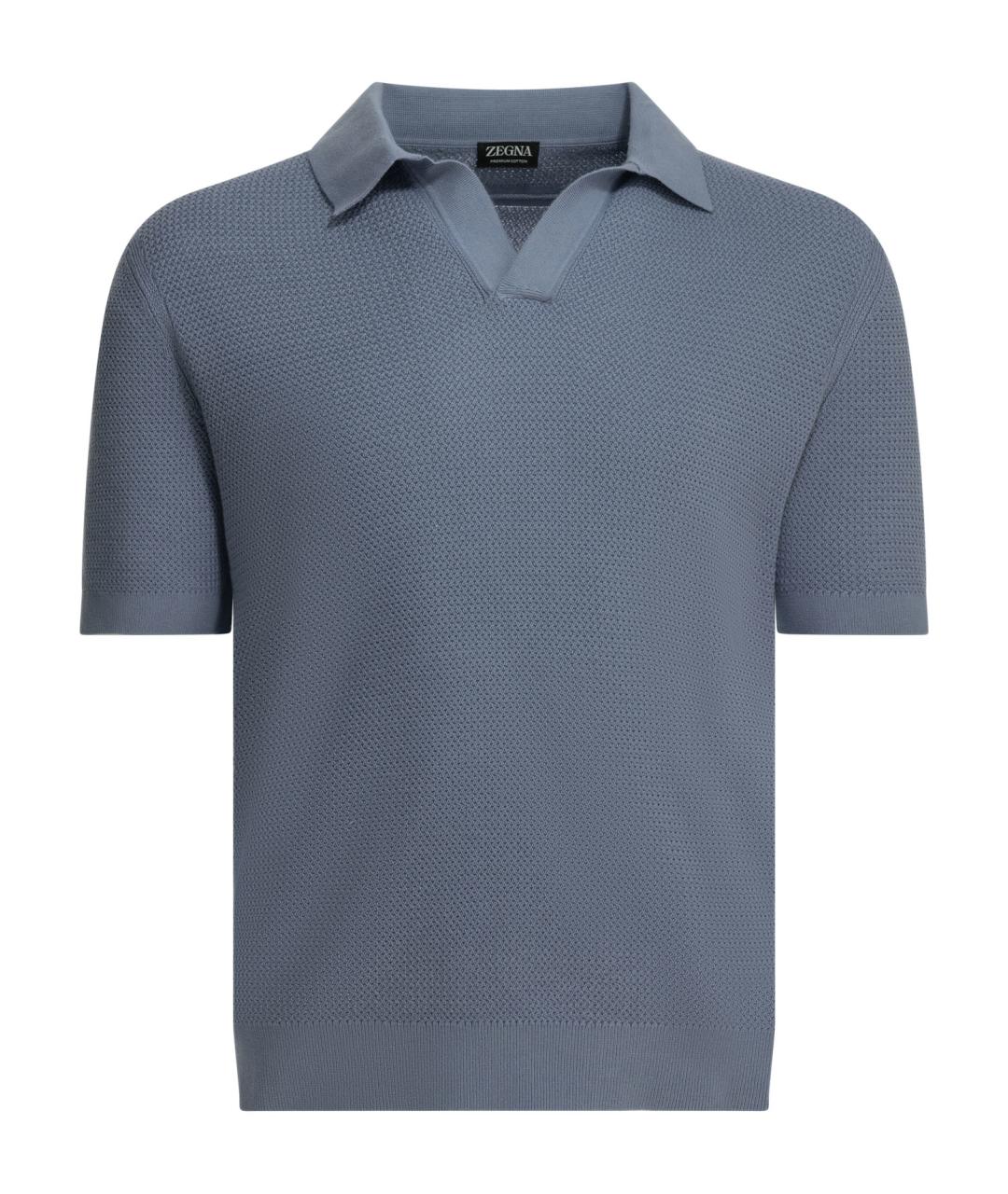 ZEGNA Голубое хлопковое поло с коротким рукавом, фото 1
