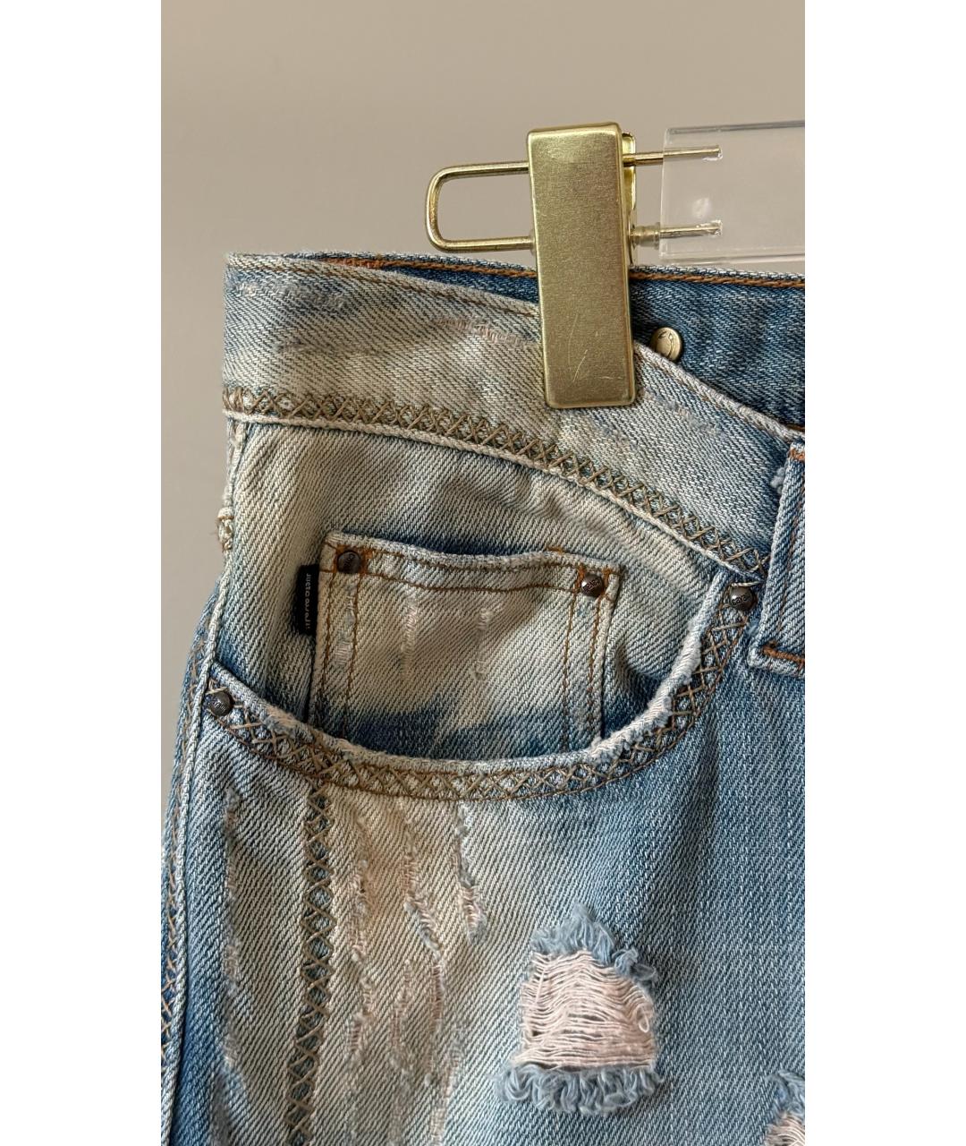 JUST CAVALLI Голубые хлопковые прямые джинсы, фото 5