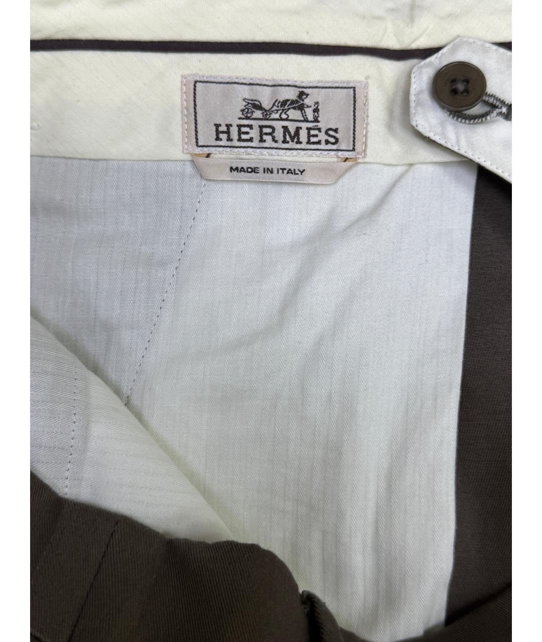 HERMES Коричневые хлопковые повседневные брюки, фото 5
