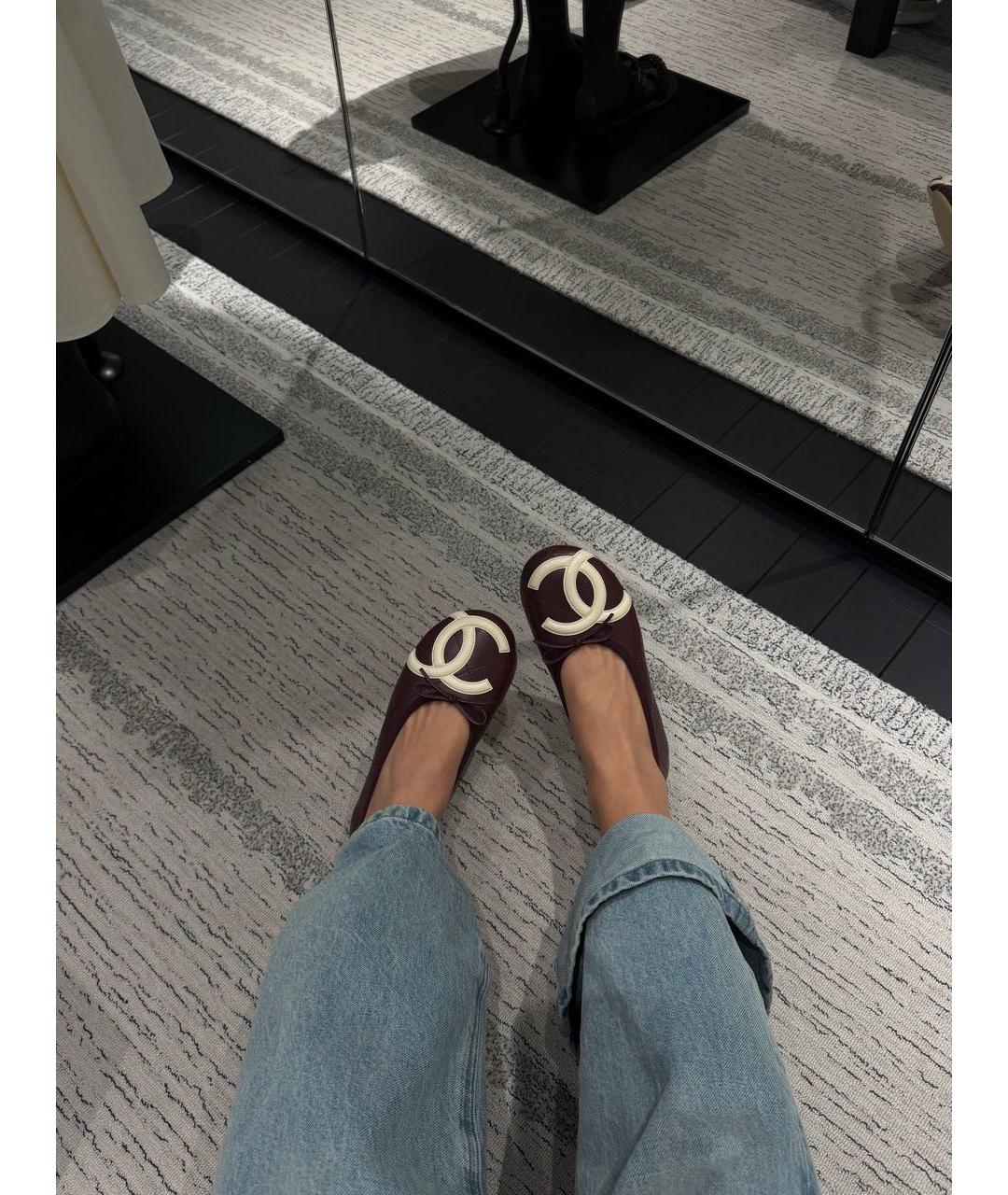 CHANEL Бордовые кожаные балетки, фото 4