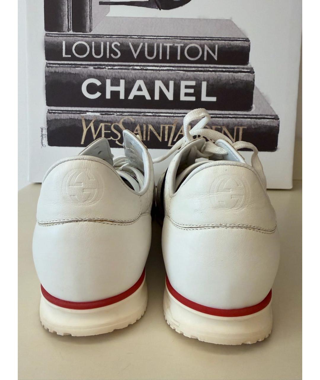 GUCCI Белые кожаные низкие кроссовки / кеды, фото 4