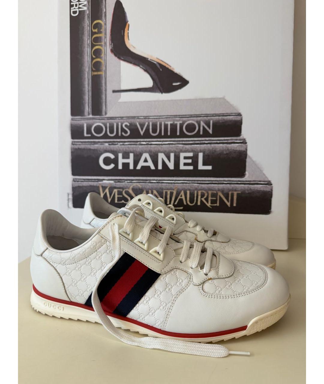 GUCCI Белые кожаные низкие кроссовки / кеды, фото 9
