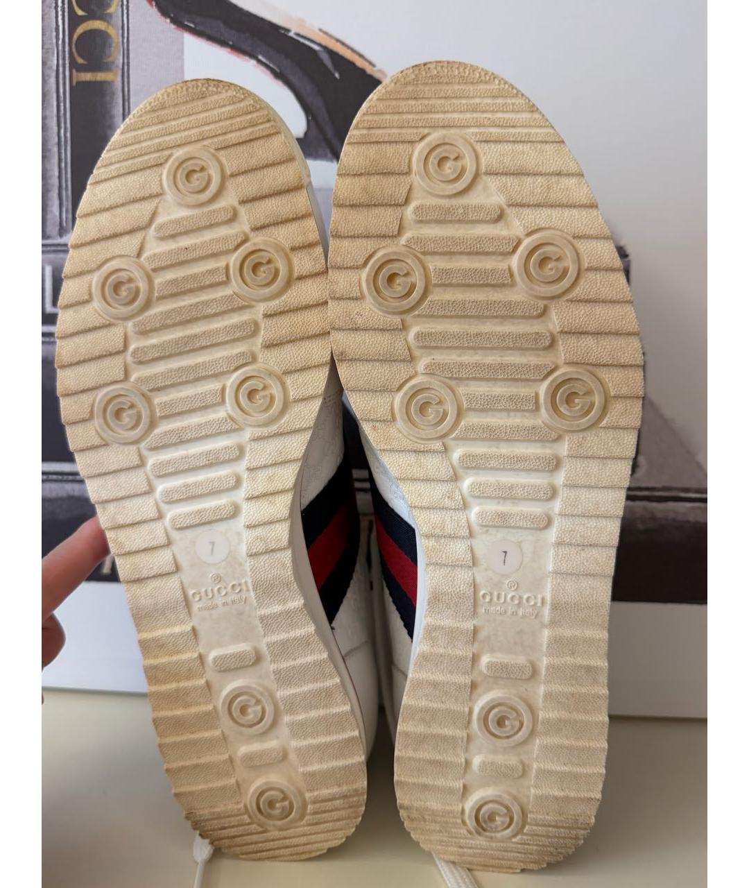 GUCCI Белые кожаные низкие кроссовки / кеды, фото 5