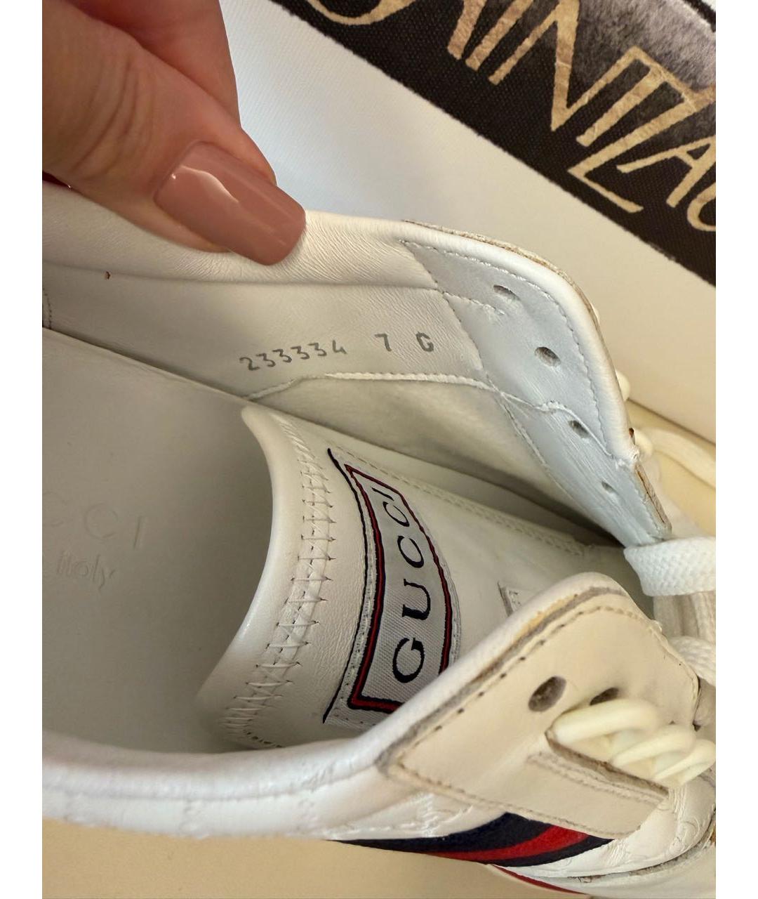 GUCCI Белые кожаные низкие кроссовки / кеды, фото 3
