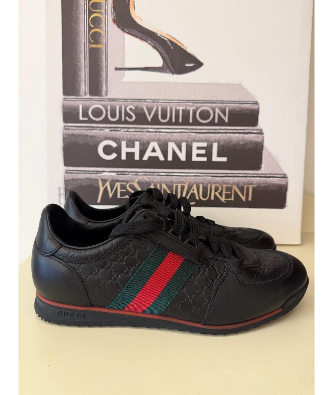 GUCCI Черные кожаные низкие кроссовки / кеды, фото 8