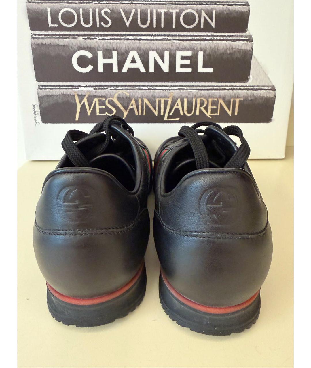 GUCCI Черные кожаные низкие кроссовки / кеды, фото 4