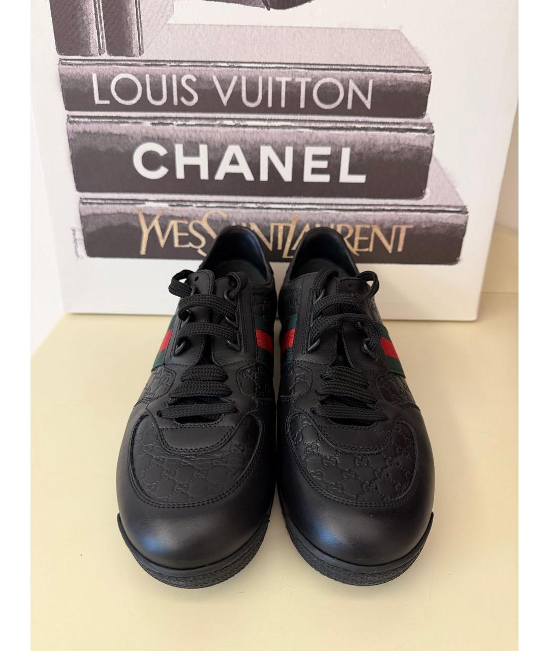 GUCCI Черные кожаные низкие кроссовки / кеды, фото 2