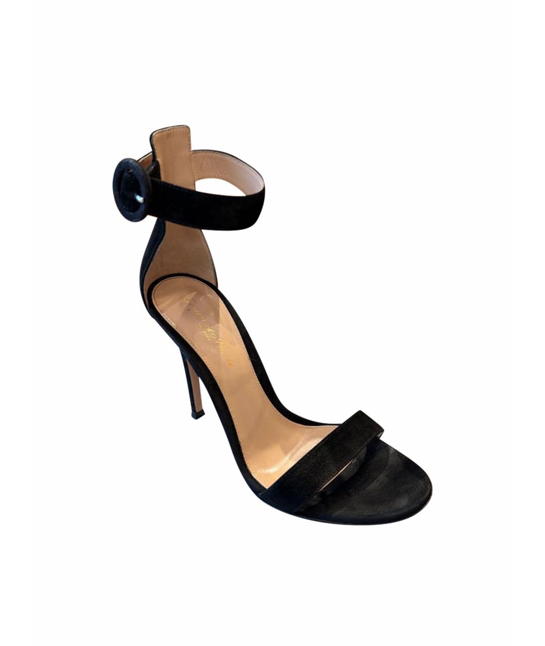 GIANVITO ROSSI Черные бархатные босоножки, фото 7