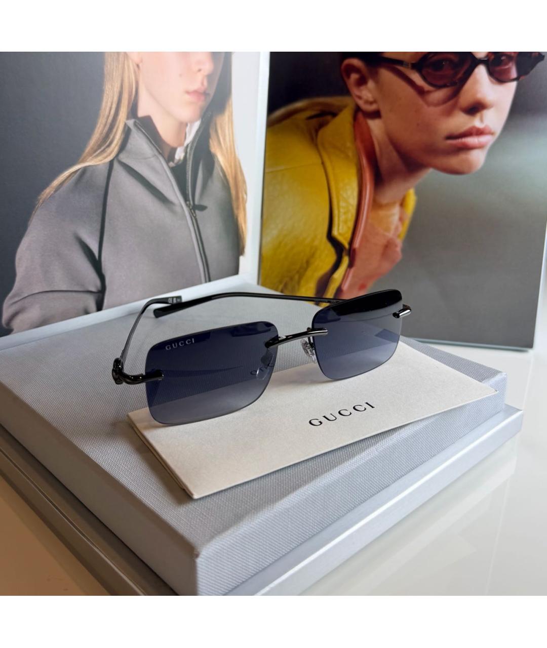 GUCCI Темно-синие металлические солнцезащитные очки, фото 4