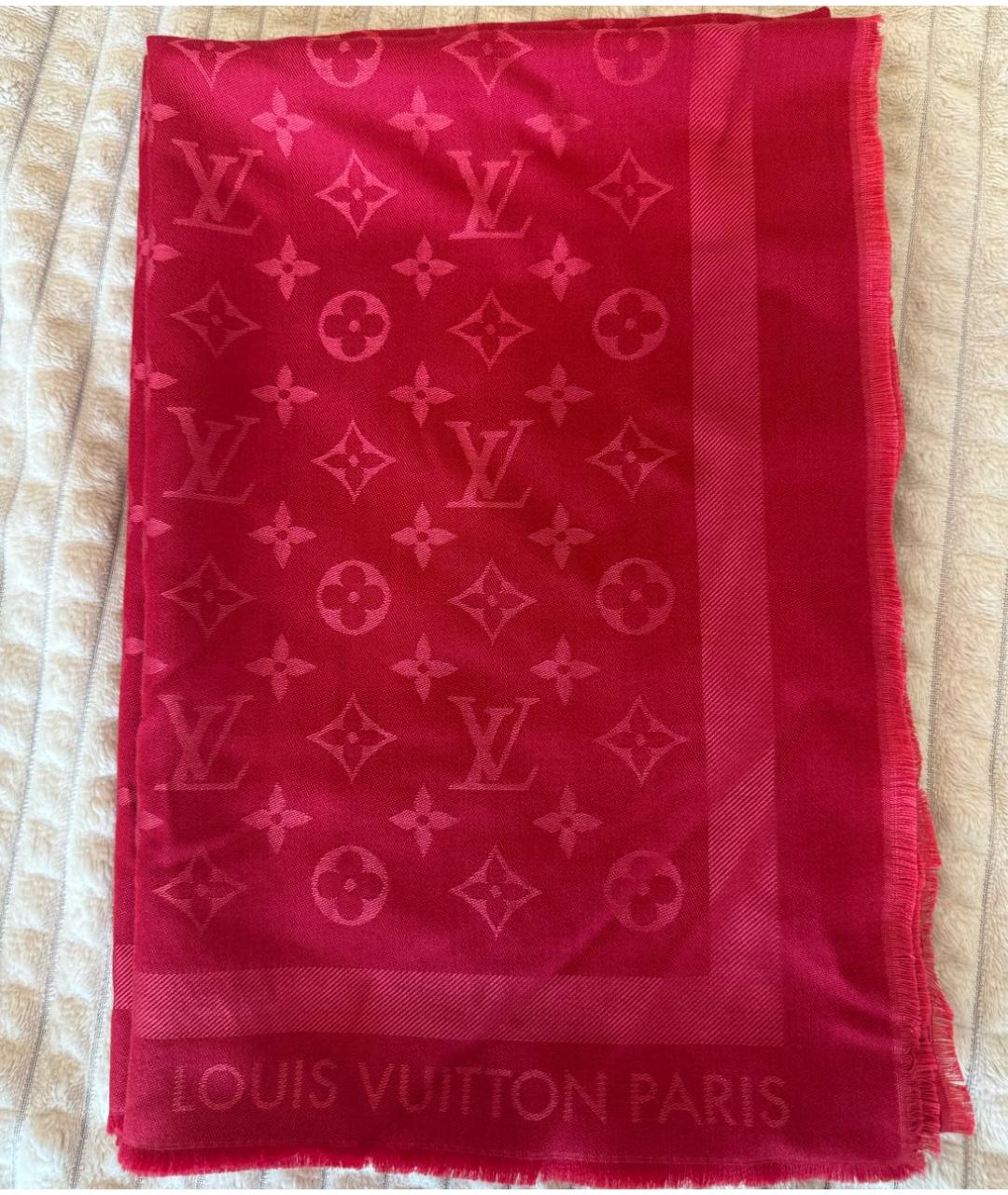 LOUIS VUITTON Бордовый шерстяной платок, фото 6