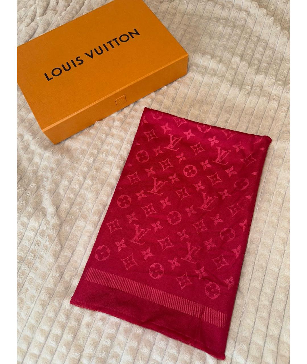 LOUIS VUITTON Бордовый шерстяной платок, фото 7