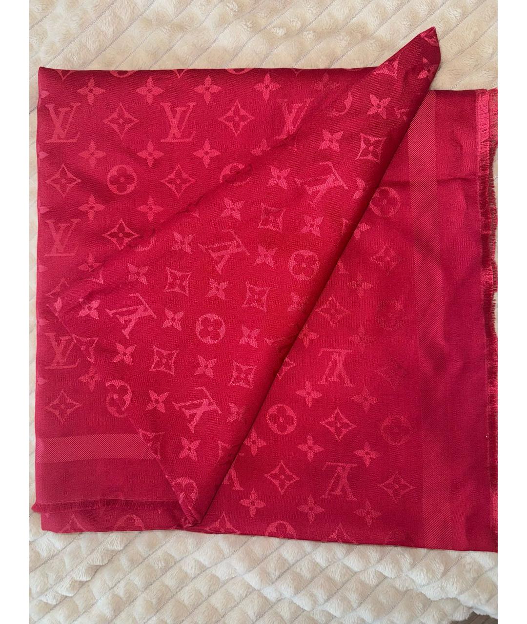 LOUIS VUITTON Бордовый шерстяной платок, фото 2