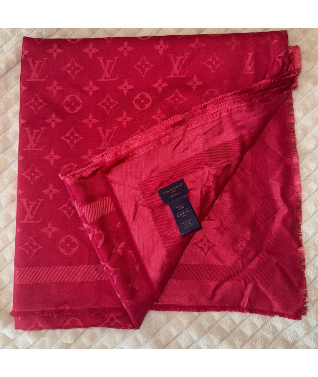 LOUIS VUITTON Бордовый шерстяной платок, фото 9