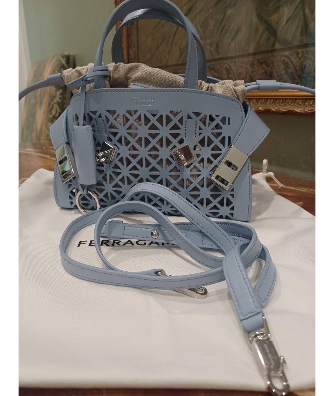 FERRAGAMO Голубая кожаная сумка с короткими ручками, фото 3